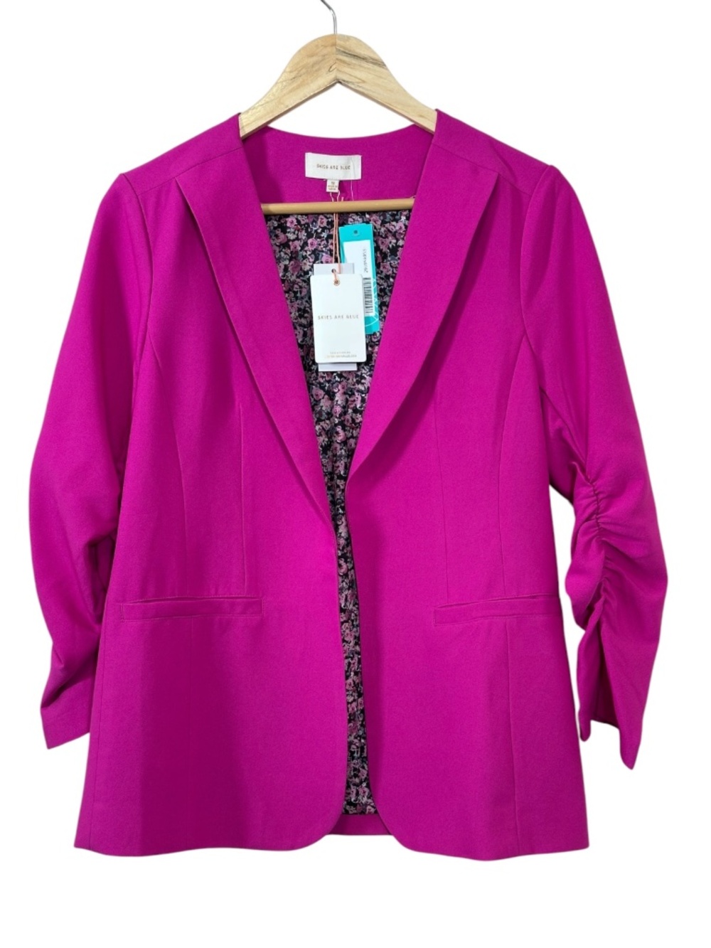 NEW Skies Are Blue Open Blazer Magenta Size M Floral Lined Office Chic Preppy